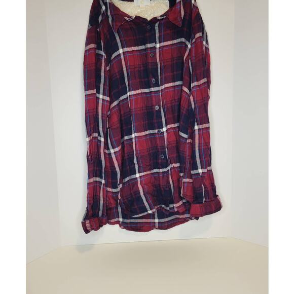 Charming Charlie Red Black White Flannel Shirt with Crochet Cutout-Small (S) - Picture 6 of 6